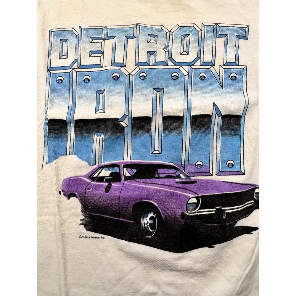 Vintage 80s Detroit Iron Muscle Tee XL Plymouth Cuda Mopar Hot Rod Sleeveless